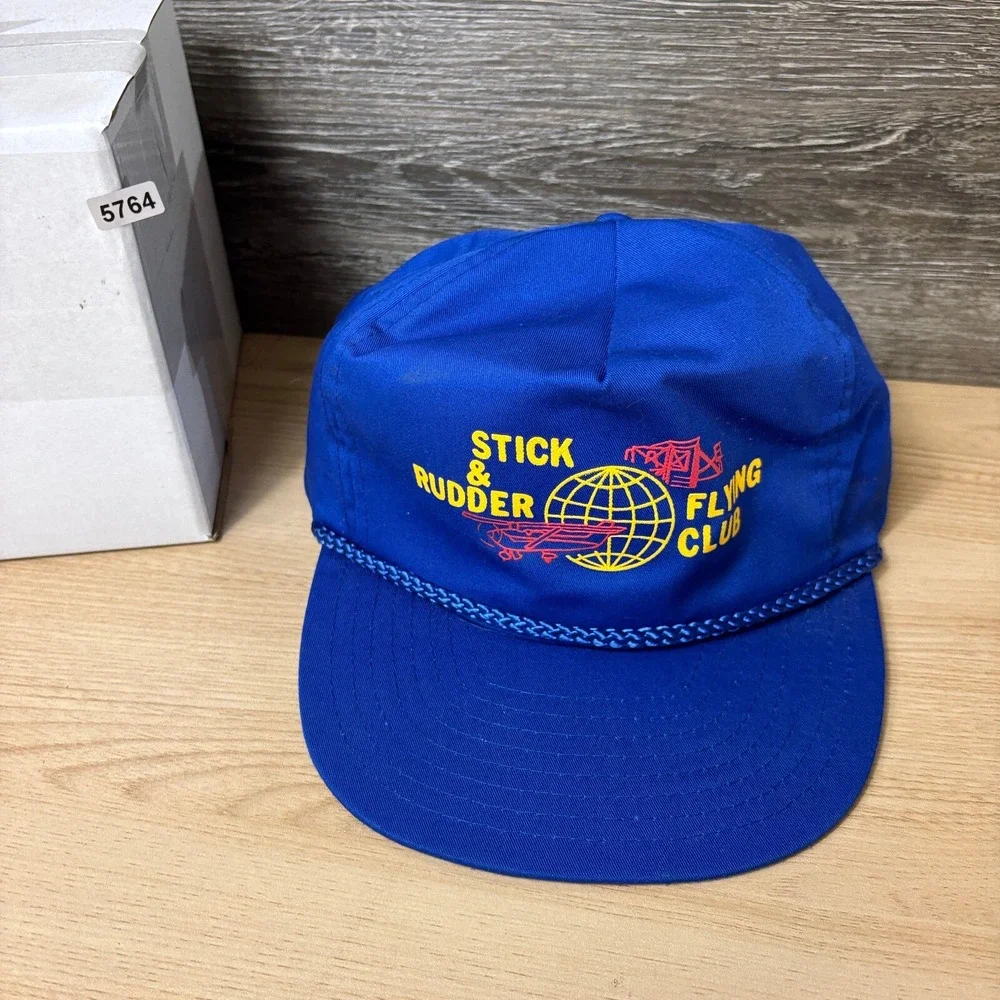 Vintage Stick & Rudder Flying Club‎ Hat Cap Strap Back Blue Trucker Planes